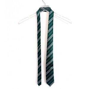 Kai Long Tie - 100% Silk Emerald Green & Silver Striped Harry Potter House Tie